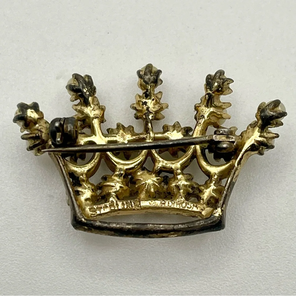 DeRosa Regal Crown Brooch Gold and Pearls Vintage Collectible - Picture 10 of 13